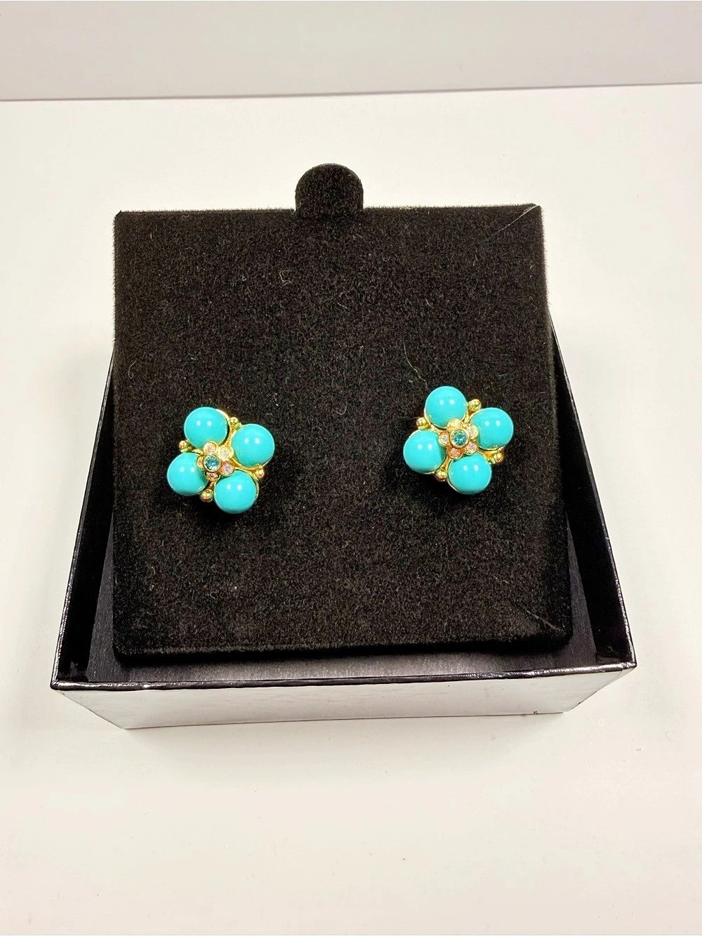 Joan Rivers Turquoise Cluster Floral Stud Earrings Blue & Gold